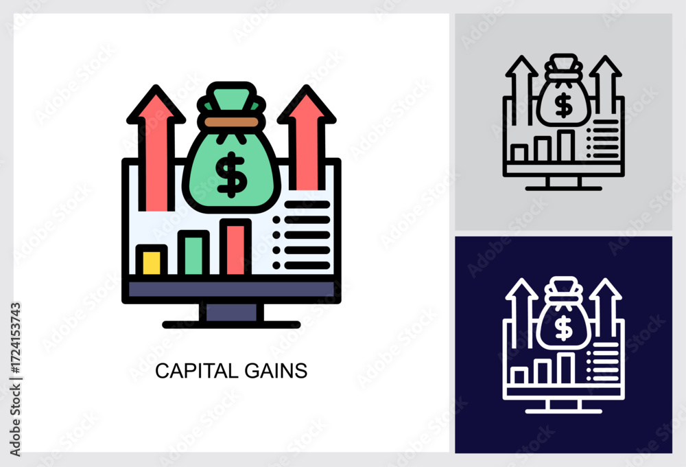 Obraz premium Capital Gains icon Multi Style Vector Illustration 