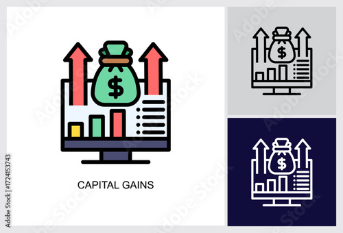 Capital Gains icon Multi Style Vector Illustration 
