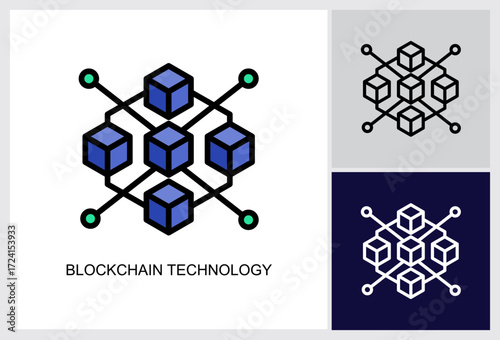 Blockchain Technology icon Multi Style Vector Illustration 
