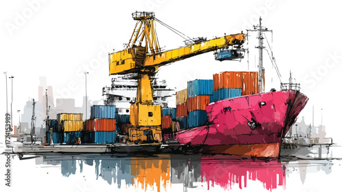 Container Ship and Crane at Port | Maritime Industry Illustration