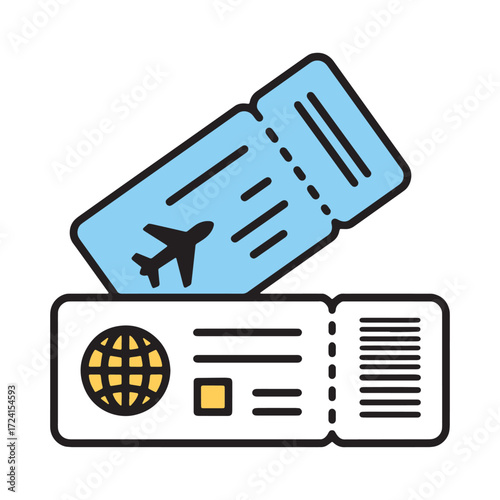 Modern graphic design featuring two airline tickets, perfect for showcasing travel planning, booking confirmations, or the excitement of an upcoming adventure and global exploration