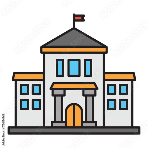 Colorful line art icon of a classic institutional building, symbolizing concepts of education, university life, and government authority