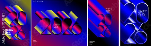 Vibrant and modern New Year 2026 greeting card designs featuring bold, colorful gradients and stylish typography. Perfect for invitations, digital greetings, and festive decorations.