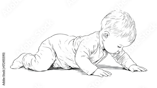 Cute Baby Crawling on White Background - Vector Illustration