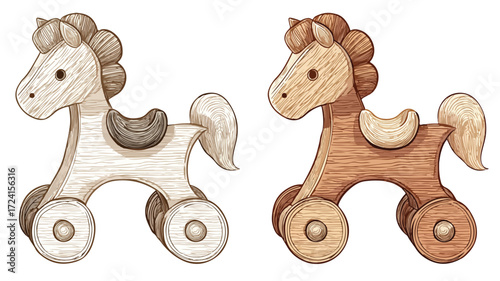 Cute Wooden Horse Toy Wheels - Playful Baby Fun Clipart
