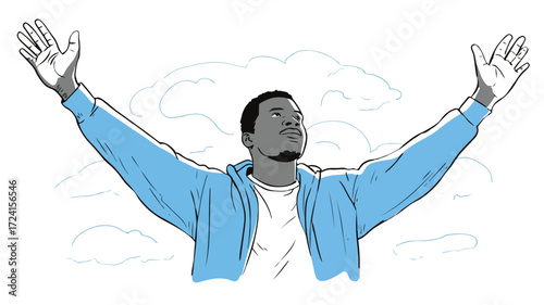 Excited Man with Raised Arms Illustration for Creativity and Success Concepts