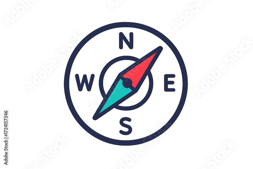 Compass icon with north, south, east, and west directions business compass layout
