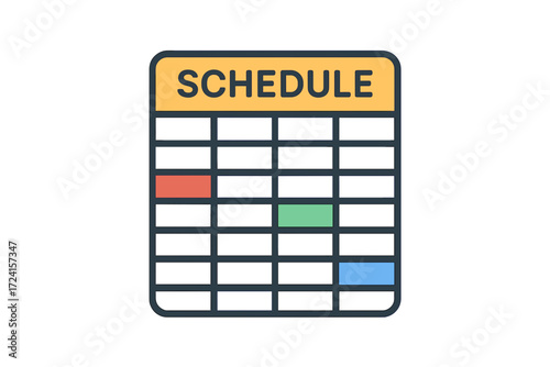 Simple color-coded schedule with multiple time slots and labels business schedule grid