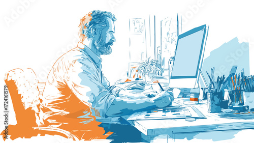 Professional Graphic Designer Using Pen for Creative Motion Graphic Design Work