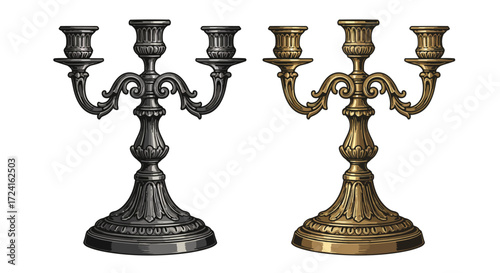 Elegant antique candelabra set in vintage black and gold