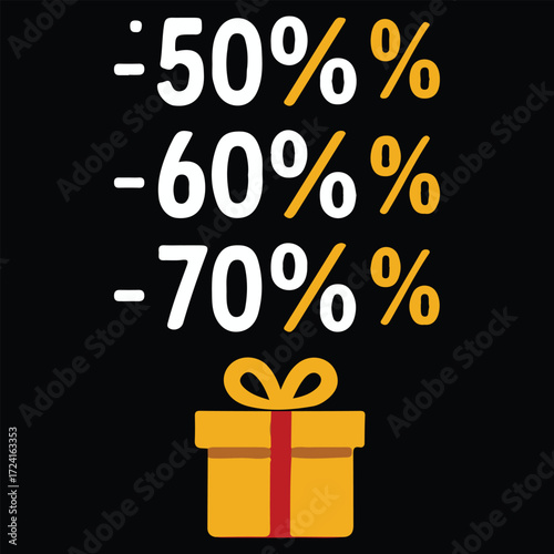 Black Friday Discount Percentage Icons Showing 50, 60, and 70 Percent Reductions