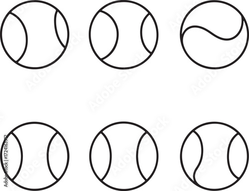 Six Tennis Ball Outline Icons With Different Seam Designs Keywords: tennis ball, sport, equipment, icon