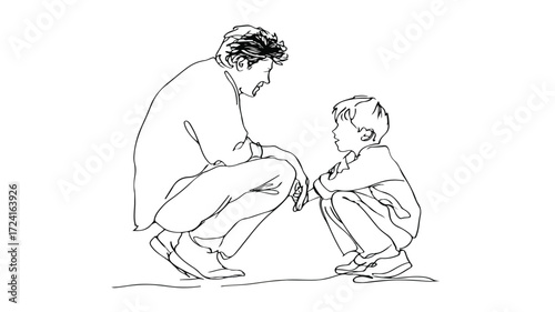 Father and Boy Single Continuous Line Drawing Illustration