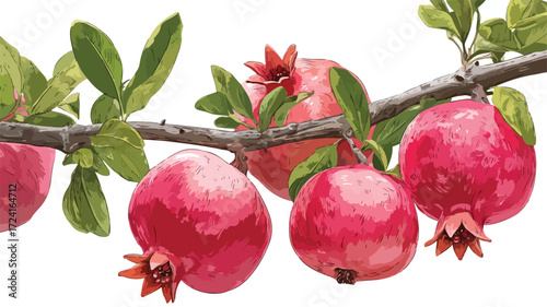 Fresh Pomegranate Fruit Hanging on Tree Branch - Nature's Bounty Harvest