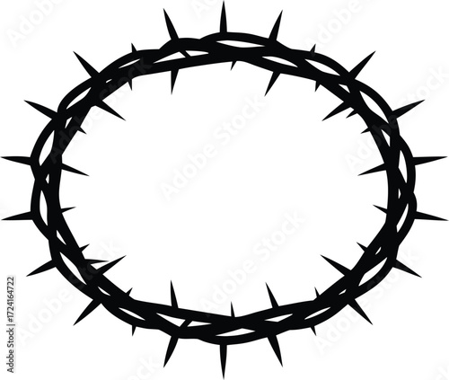 crown of thorns jesus headpiece silhouette vector, biblical sacrifice icon illustration
