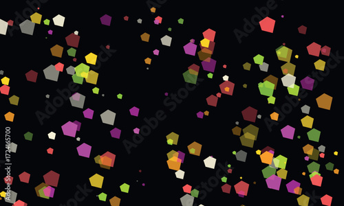 Colorful Pentagons Floating on a Dark Background Abstract Illustration for Modern Design and Artistic Visuals with Transparency Effects and Geometric Shapes