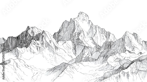 Detailed Hand Drawn Vector Contour Mountains Illustration