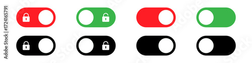 On Off toggle switch buttons. lock icon security symbol - locked, unlock icon button