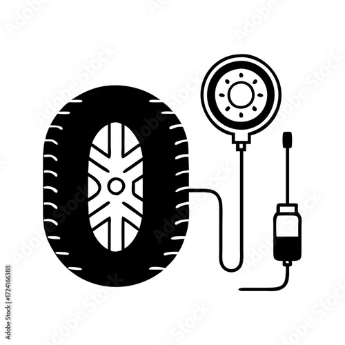 Vector art of icon illustration of a tire pressure gauge with a tire for your project