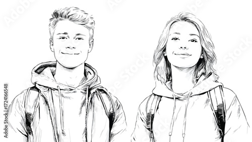 Joyful Male Female Students Portray Positive Emotions Together in Classroom
