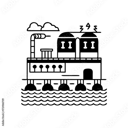 Vector art of offshore oil rig platform in the sea, extracting crude oil