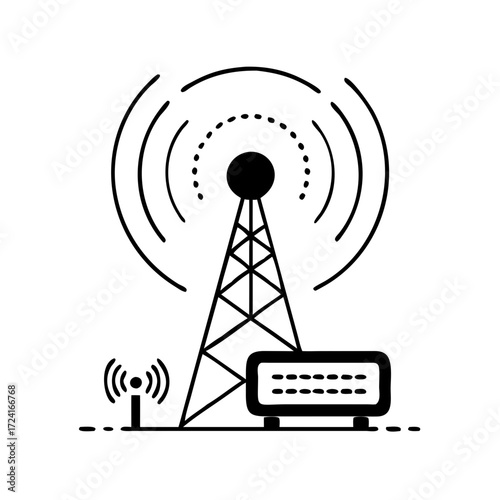 Illustration of a communication tower with wifi waves