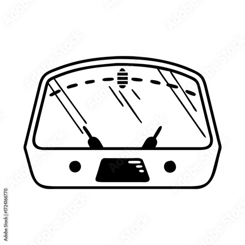 Vector art of car windshield with wipers front view of vehicle glass with cleaning system
