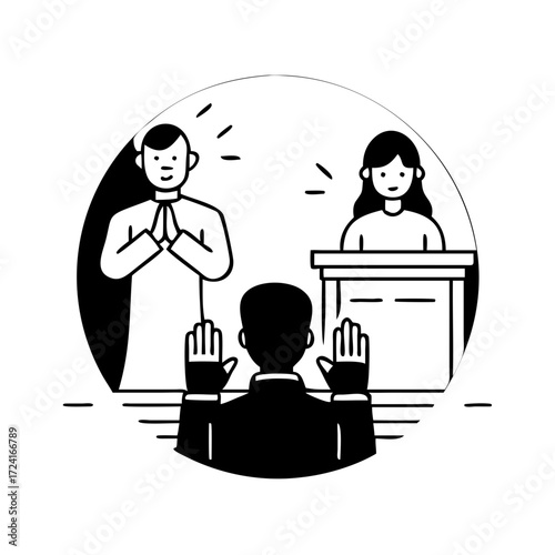 Vector art of oath taking ceremony with witness legal affirmation and commitment