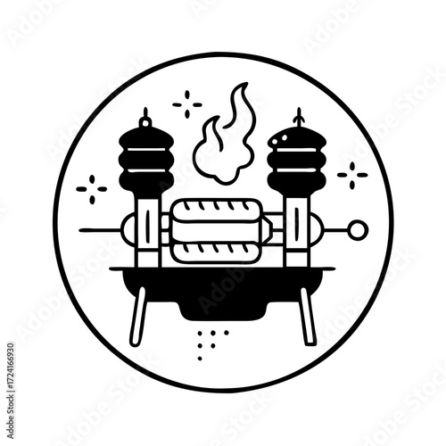 Vector art of shawarma grill traditional middle eastern cuisine and street food concept