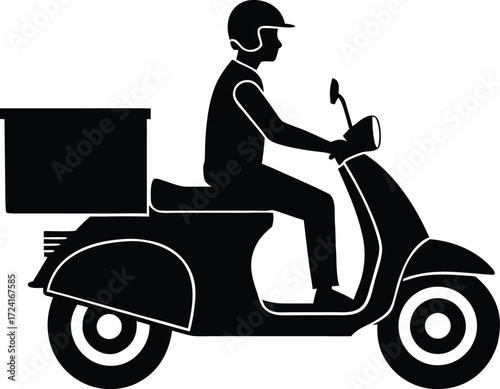 delivery person on scooter silhouette vector, courier rider illustration

