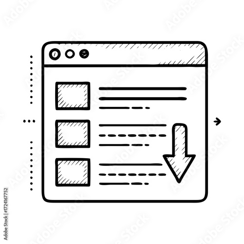 Vector art of hand drawn download page concept of downloading file, document, or media