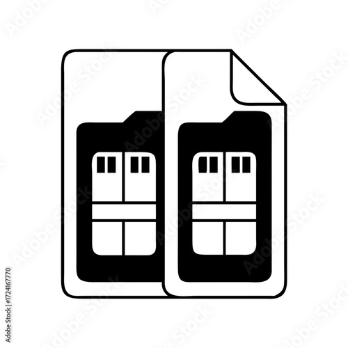 Vector art of two sim card icons, representing mobile network connectivity