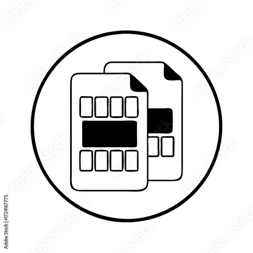 Vector art of two document icons with grid, representing data