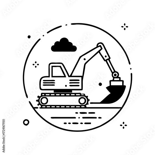 Vector art of excavator icon heavy equipment, construction machinery, earthmoving vehicle