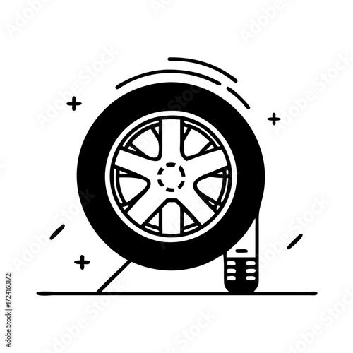 Vector art of car wheel diagnostic app mobile phone app for checking car tire condition