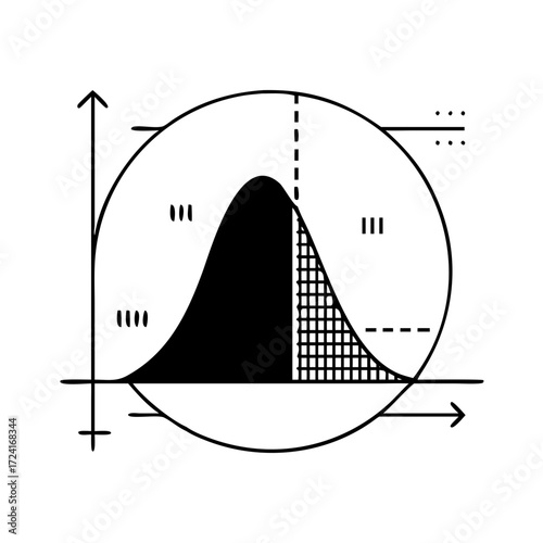 Vector art of a bell curve representing data distribution, illustrating statistical analysis and probability