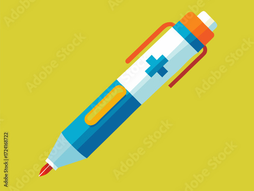 Emergency epipen. Auto injector device for emergency medicine icon. Cartoon vector illustration
