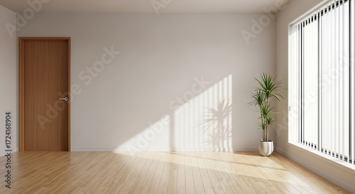 Wallpaper Mural Empty Room with Wooden Door and Plant Sunlight Casting Shadows interior Torontodigital.ca