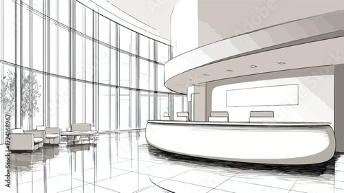 Modern Reception Area Empty Lobby Vector Illustration