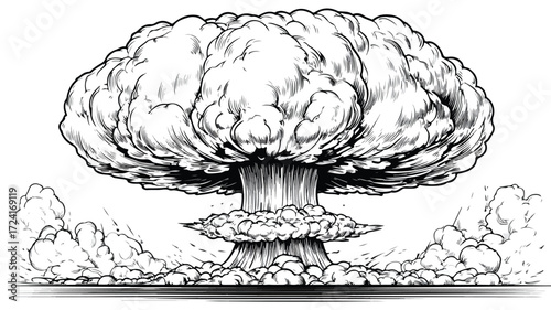 Powerful Nuclear Explosion Atomic Mushroom Vector Illustration