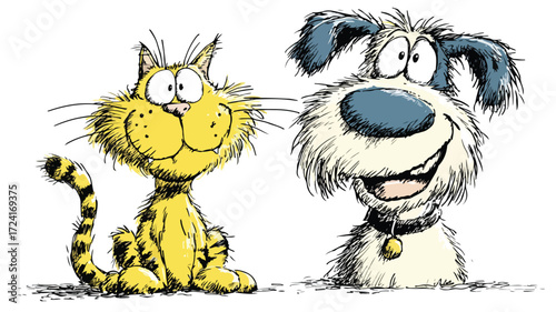 Playful Cat and Dog Vector Cartoon Illustration for Creative Projects