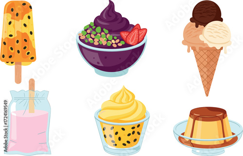 Assortment of colorful frozen desserts and sweet treats