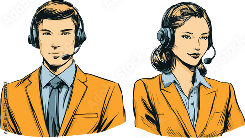 Dynamic Professional Customer Support Hotline People Vector Illustration