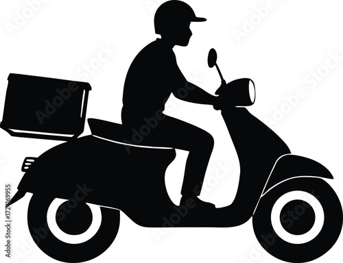 delivery person package service symbol vector, fast delivery silhouette illustration

