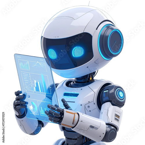 Happy robot. 3d ai character, chat bot mascot isolated on transparent background, GPT chatbot icon. Artificial intelligence, trendy technology, support service, funny automation computer