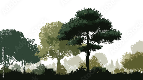 Serene Forest Green Trees Silhouette in Nature
