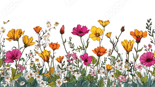 Vibrant Summer Floral Wild Meadow Seamless Border