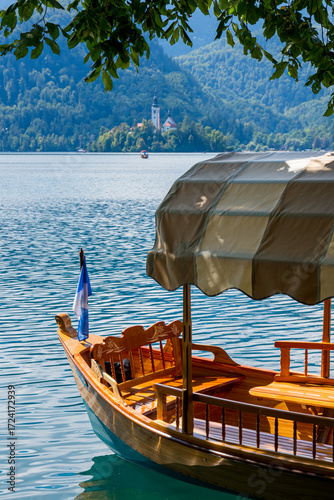 Traditional Wooden Boat on Lake Bled, Slovenia