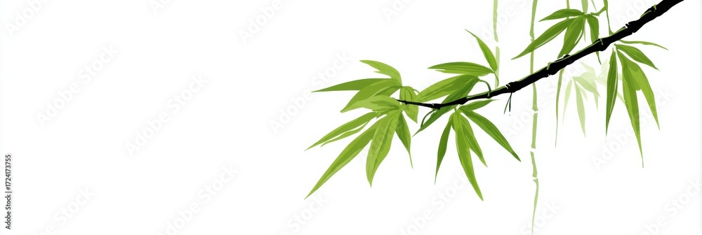 Naklejka premium Green Bamboo Leaves Gently Swaying in a Light Breeze Against a Clean White Background