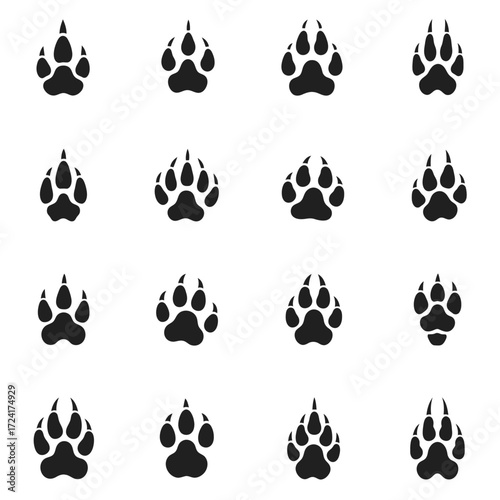 Collection of Animal Paw Prints Icons and Symbols Vector Illustrations
